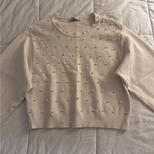 Zara Cream Sweater with Pearl Details